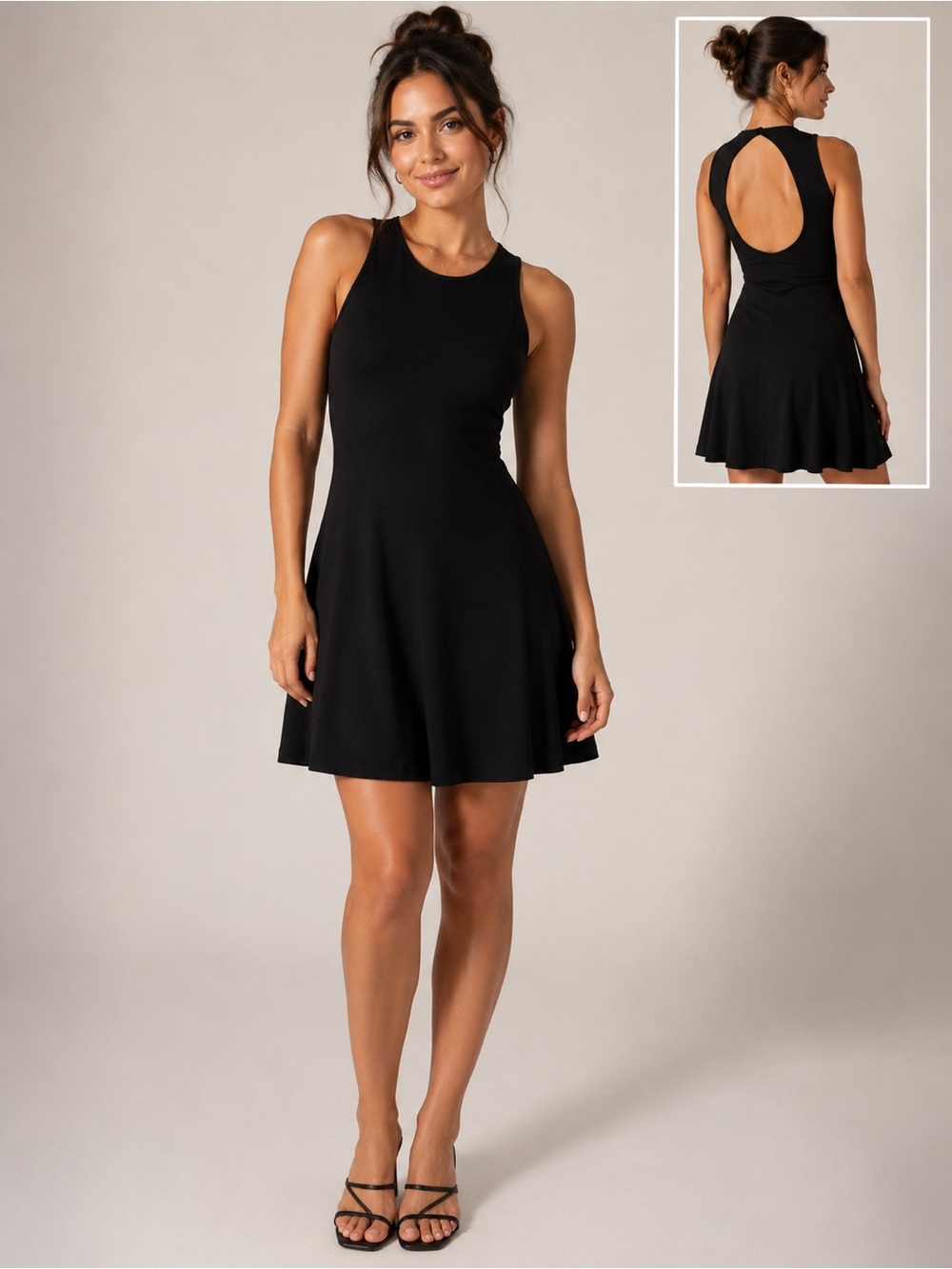Barbara Lesser Built in bra A-line Tank Dress Black LBD Small 
Style No. 1315